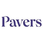 A white background with royal blue text on it that says, "Pavers"